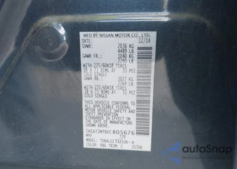 2015 Nissan Rogue S/Sl/Sv z USA, uszkodzony, nr VIN 5N1AT2MT6FC805676